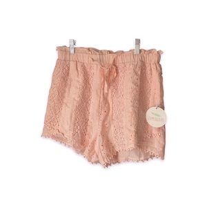 Hummingbird Boutique Shorts Blush Pink Relaxed Cotton Bohemian Eyelet Medium